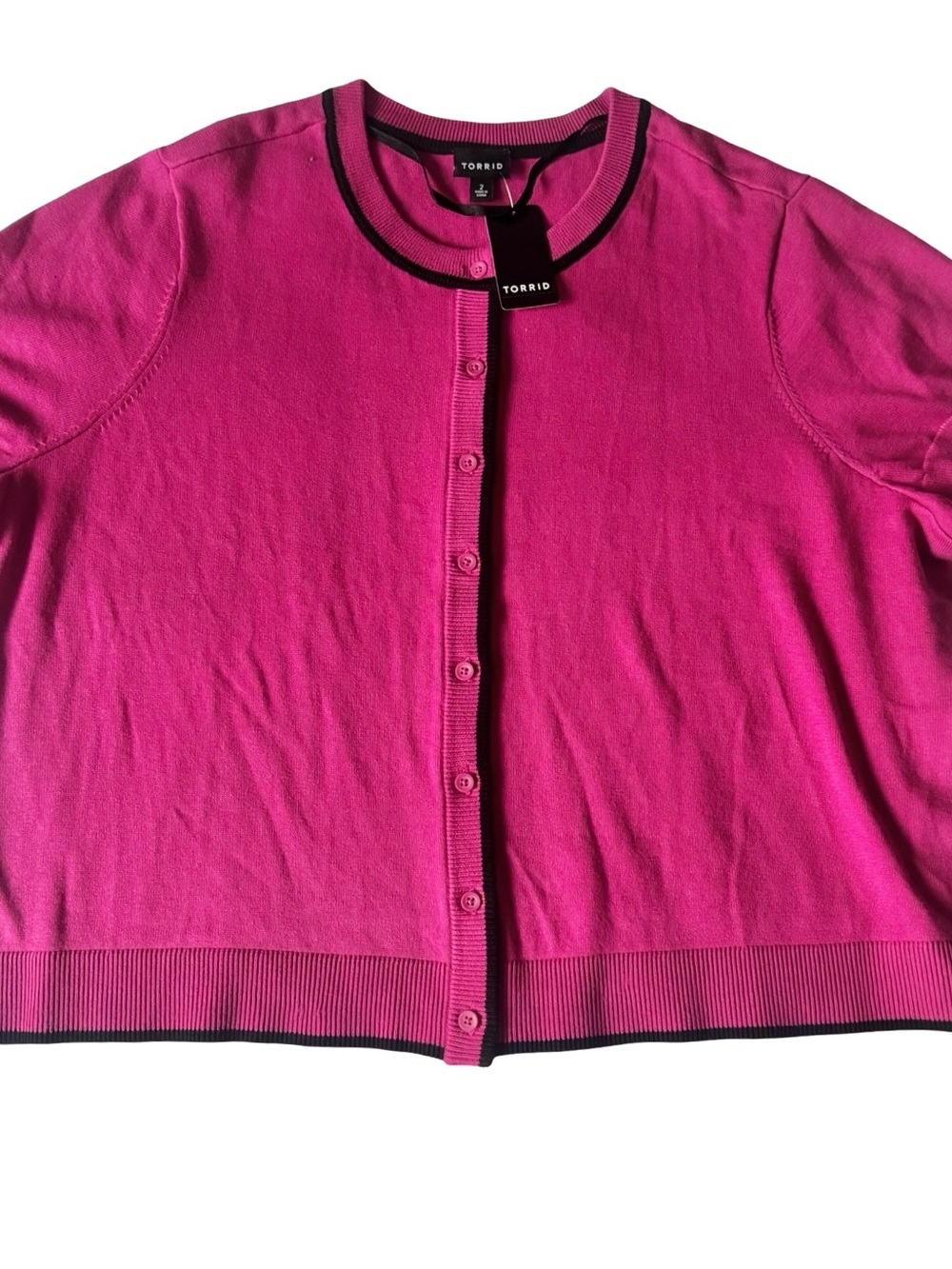 NWT Torrid Women’s Pink/Black Cotton Button-Front Short Sleeve Cardigan Size 2X